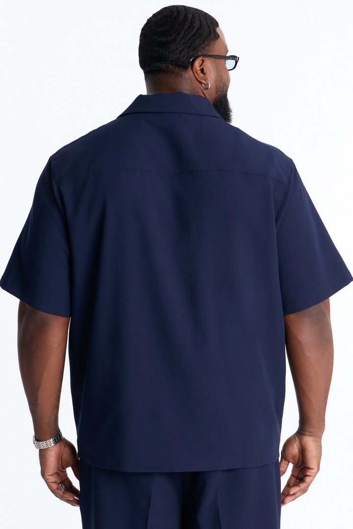 Modern Essential Sleeve Cuban Collar Button Down - Navy