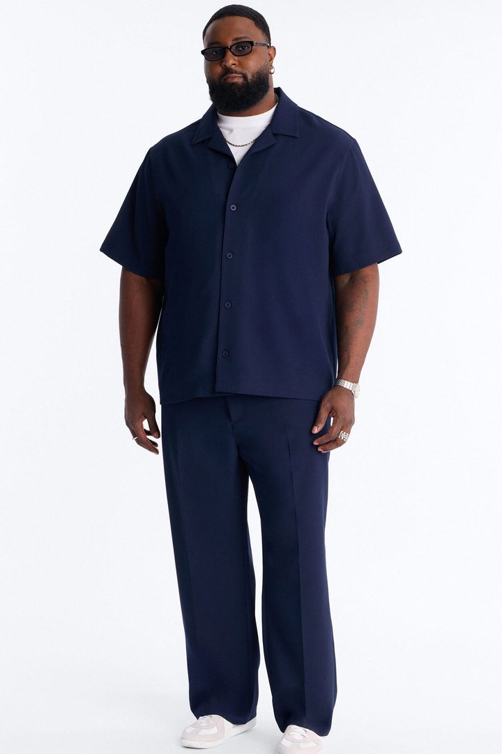 Modern Essential Sleeve Cuban Collar Button Down - Navy