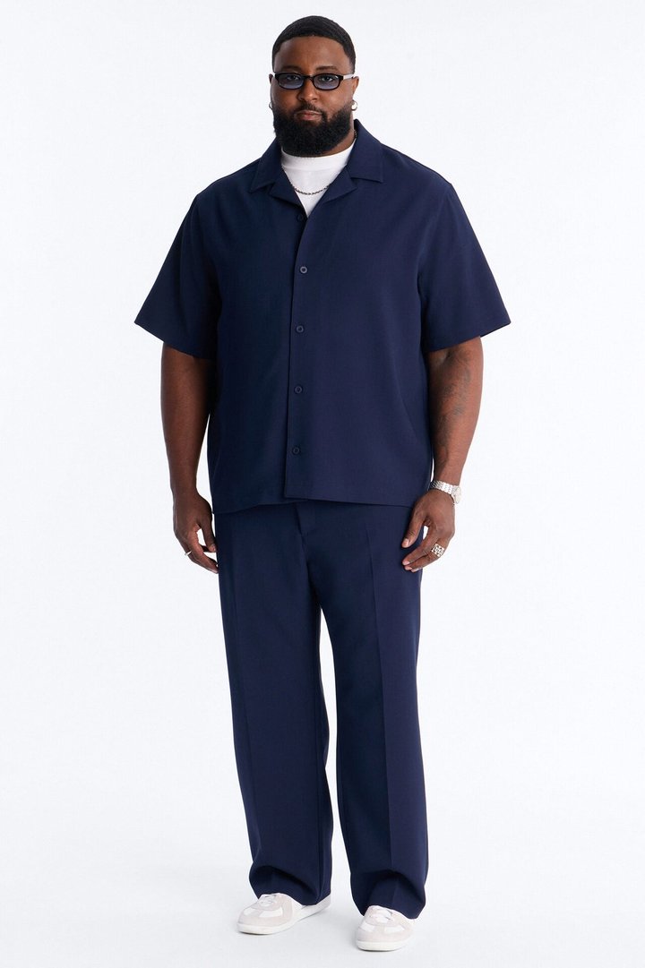 Modern Essential Relaxed Straight Hybrid Waist Trouser - Navy