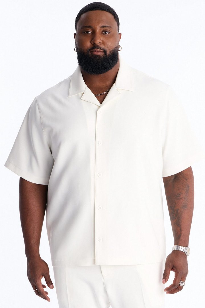 Modern Essential Sleeve Cuban Collar Button Down - Off White