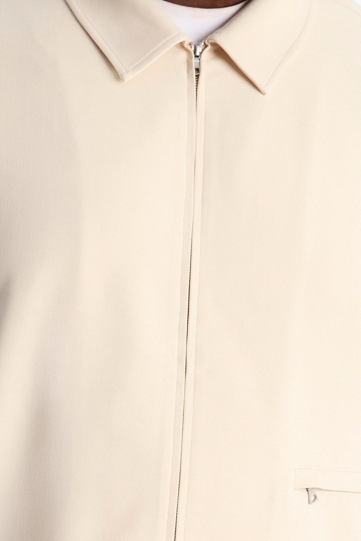 Modern Essential Short Sleeve Zip Collar Shirt - Beige