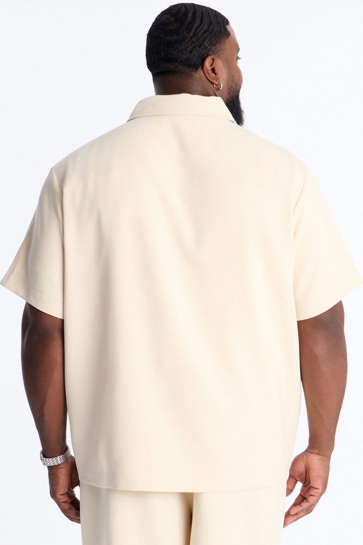 Modern Essential Short Sleeve Zip Collar Shirt - Beige