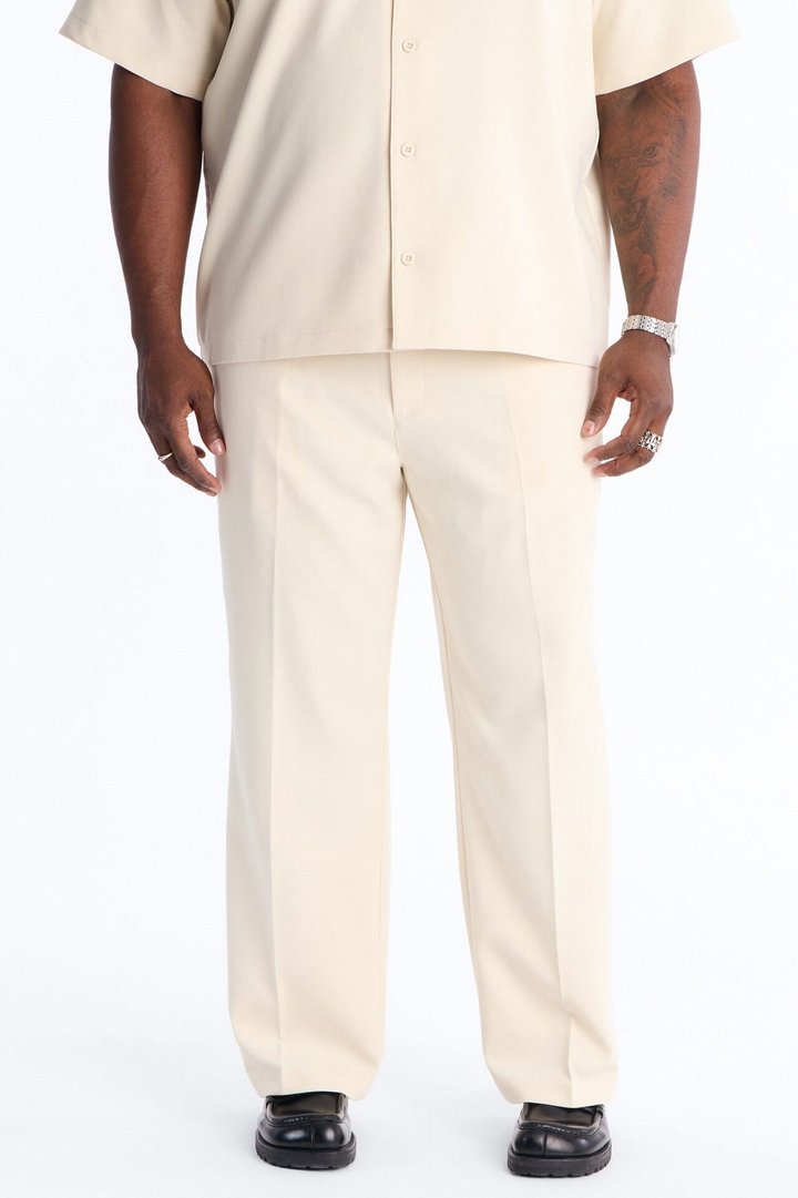 Modern Essential Relaxed Straight Hybrid Waist Trouser - Beige