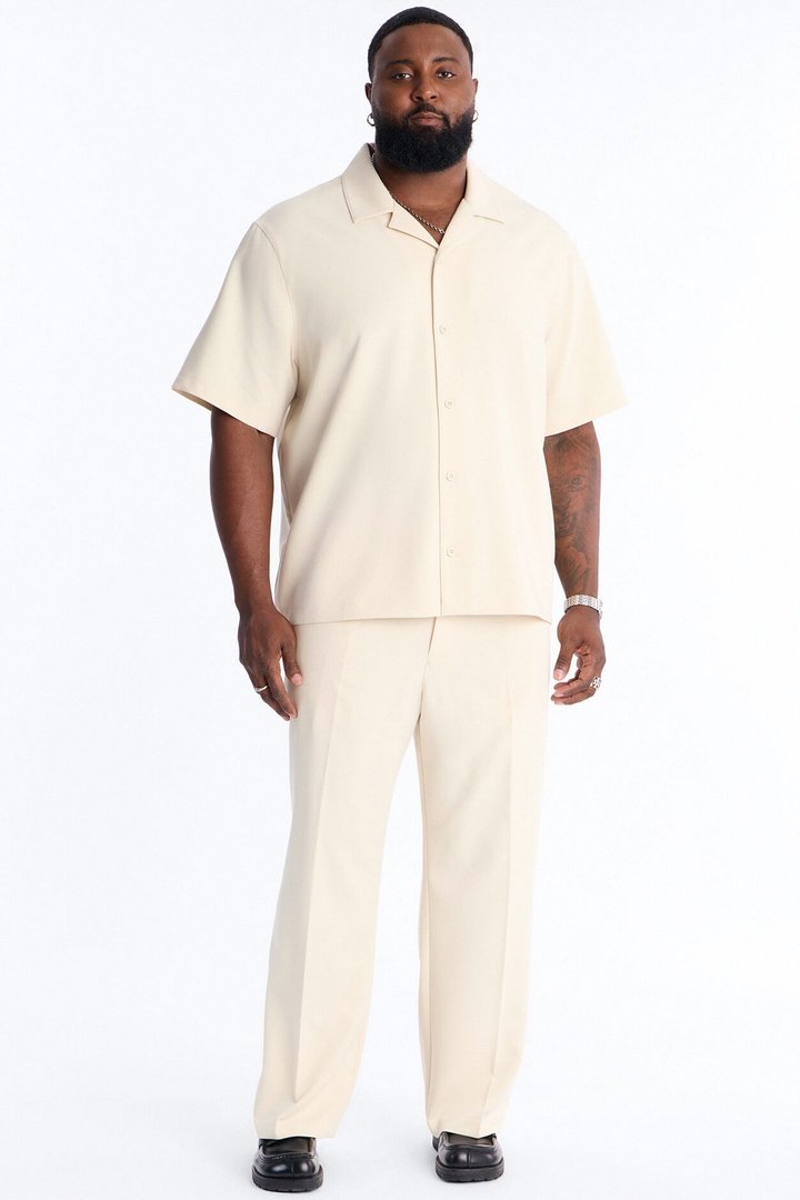 Modern Essential Relaxed Straight Hybrid Waist Trouser - Beige