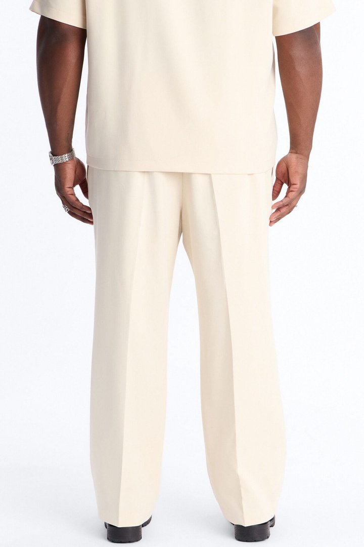 Modern Essential Relaxed Straight Hybrid Waist Trouser - Beige
