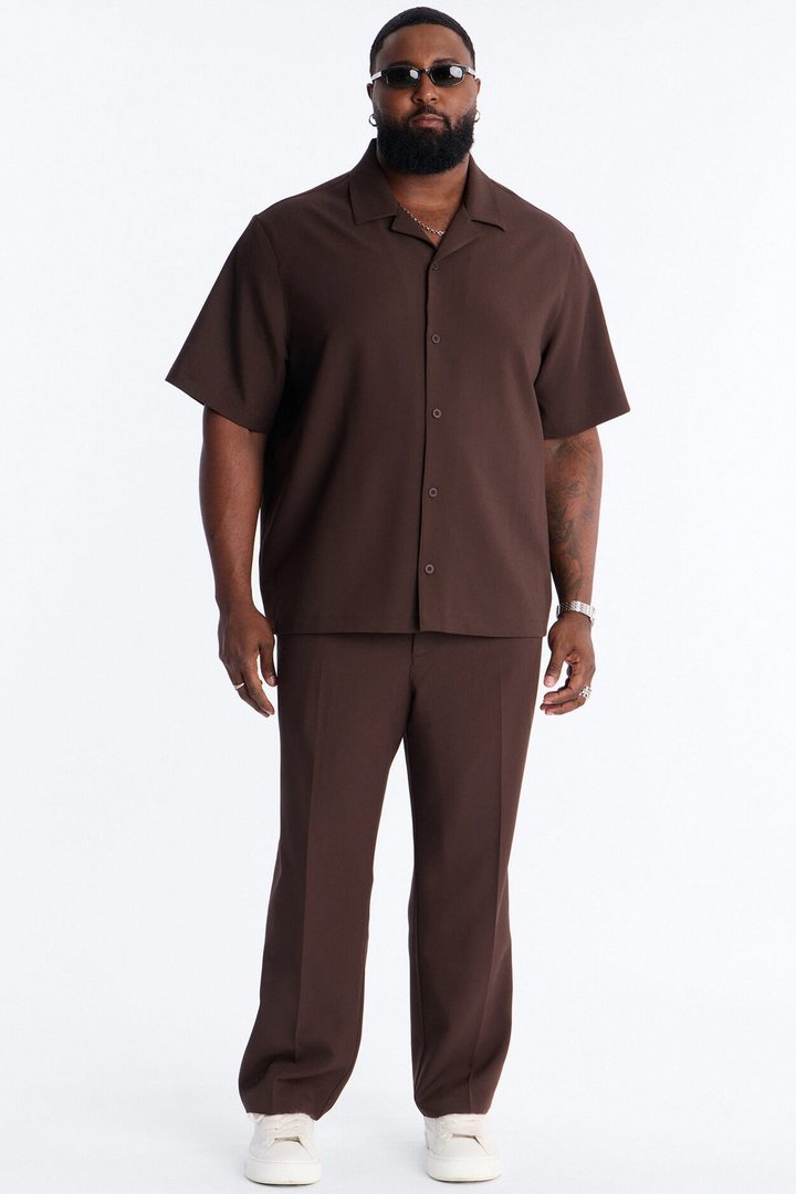 Modern Essential Sleeve Cuban Collar Button Down - Chocolate