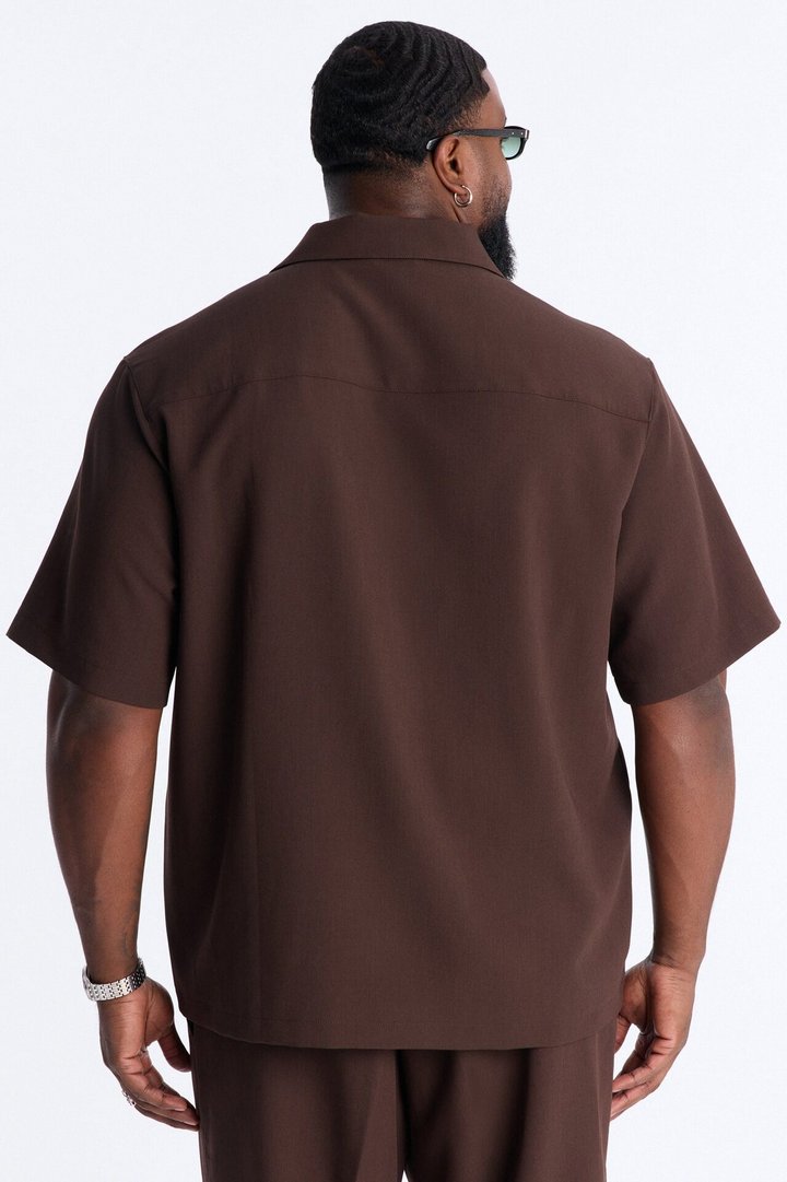 Modern Essential Sleeve Cuban Collar Button Down - Chocolate