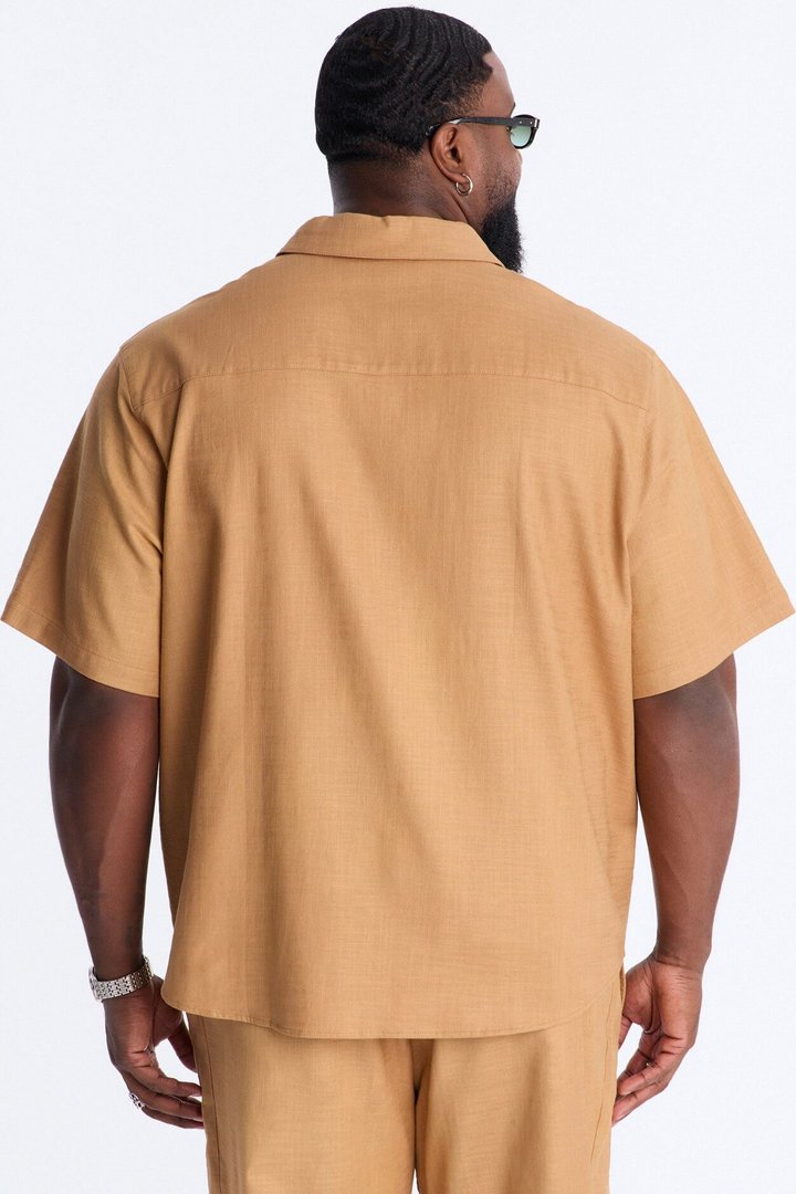 Relaxed Sunward Coast Linen Button Up Shirt - Brown