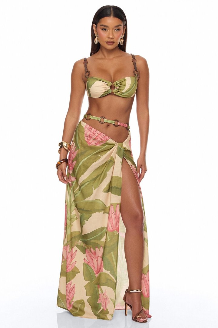 Out Of Reach Beaded Tropical Skirt Set - Green/combo