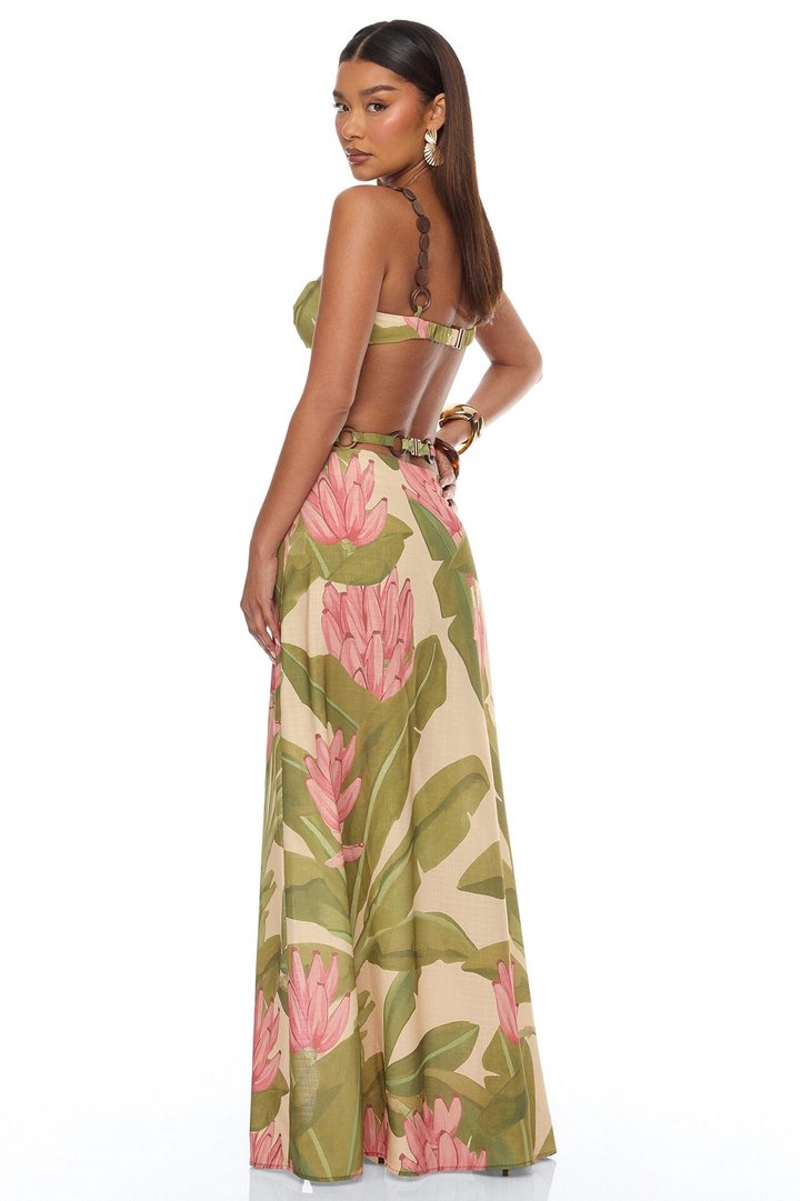 Out Of Reach Beaded Tropical Skirt Set - Green/combo