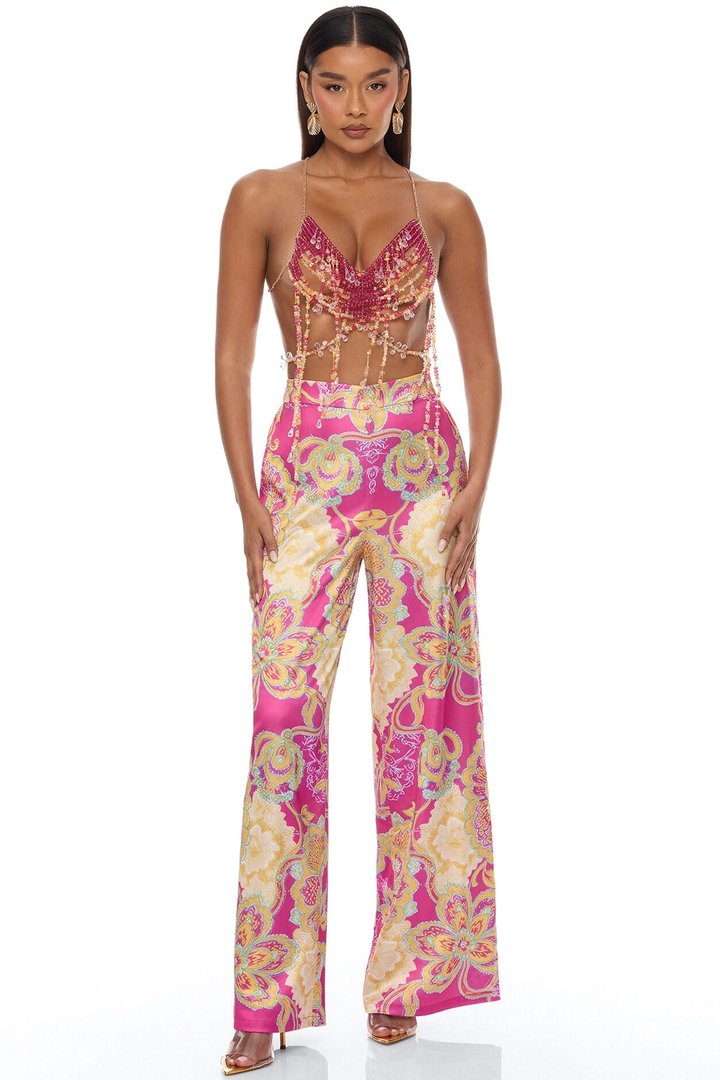 Addison Beaded Top Pant Set - Pink/combo