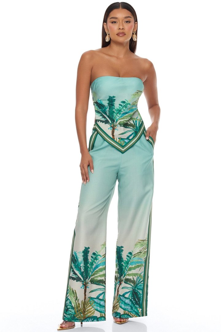 Sasha Tropical Linen Pant Set - Green/combo