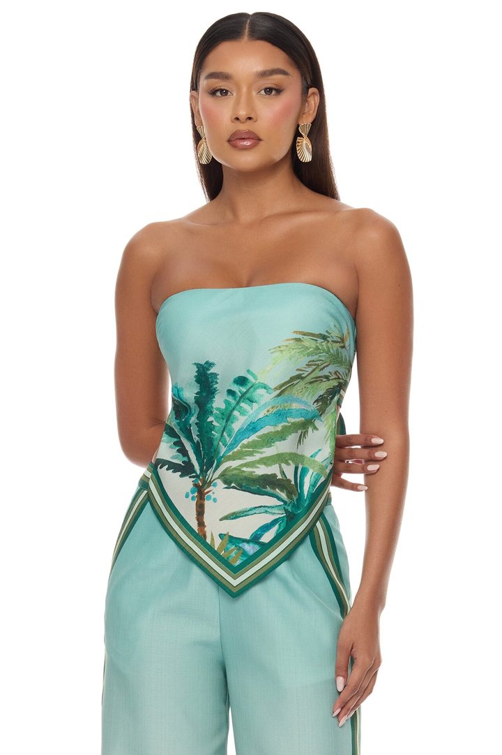 Sasha Tropical Linen Pant Set - Green/combo