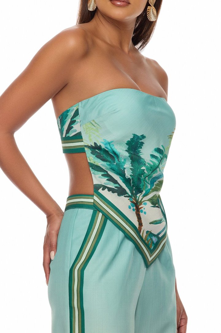 Sasha Tropical Linen Pant Set - Green/combo