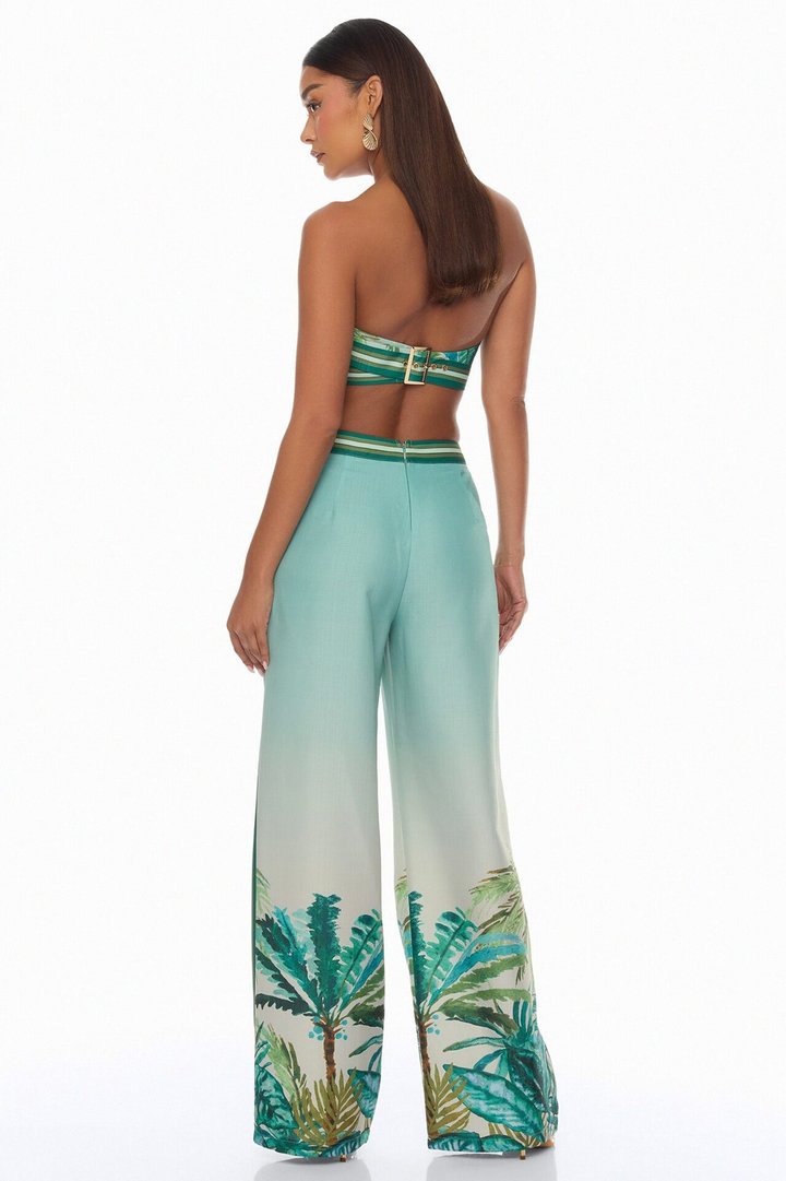 Sasha Tropical Linen Pant Set - Green/combo