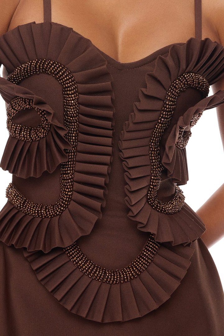 Jade Beaded Bandage Mini Dress - Chocolate