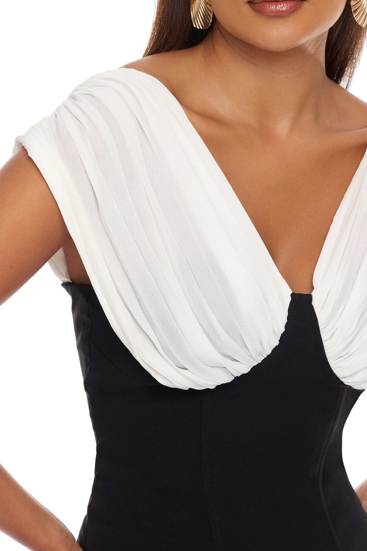 Solene Corset Waist Pleated Jumpsuit - Black/White