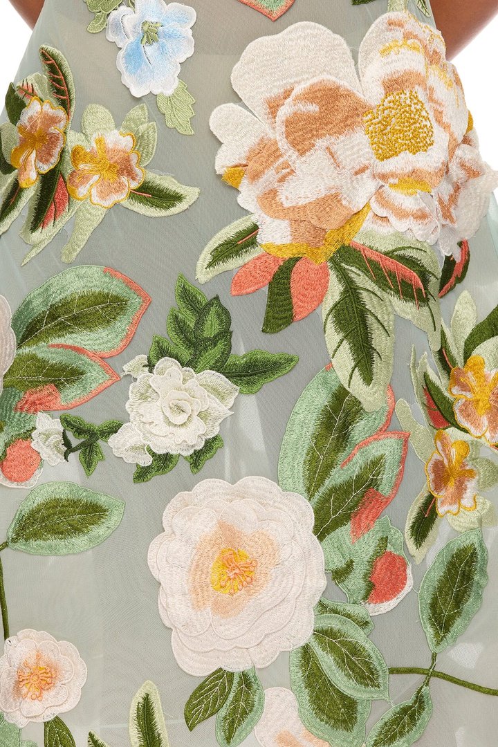 Love Like This Floral Embroidered Midi Dress - Sage/combo