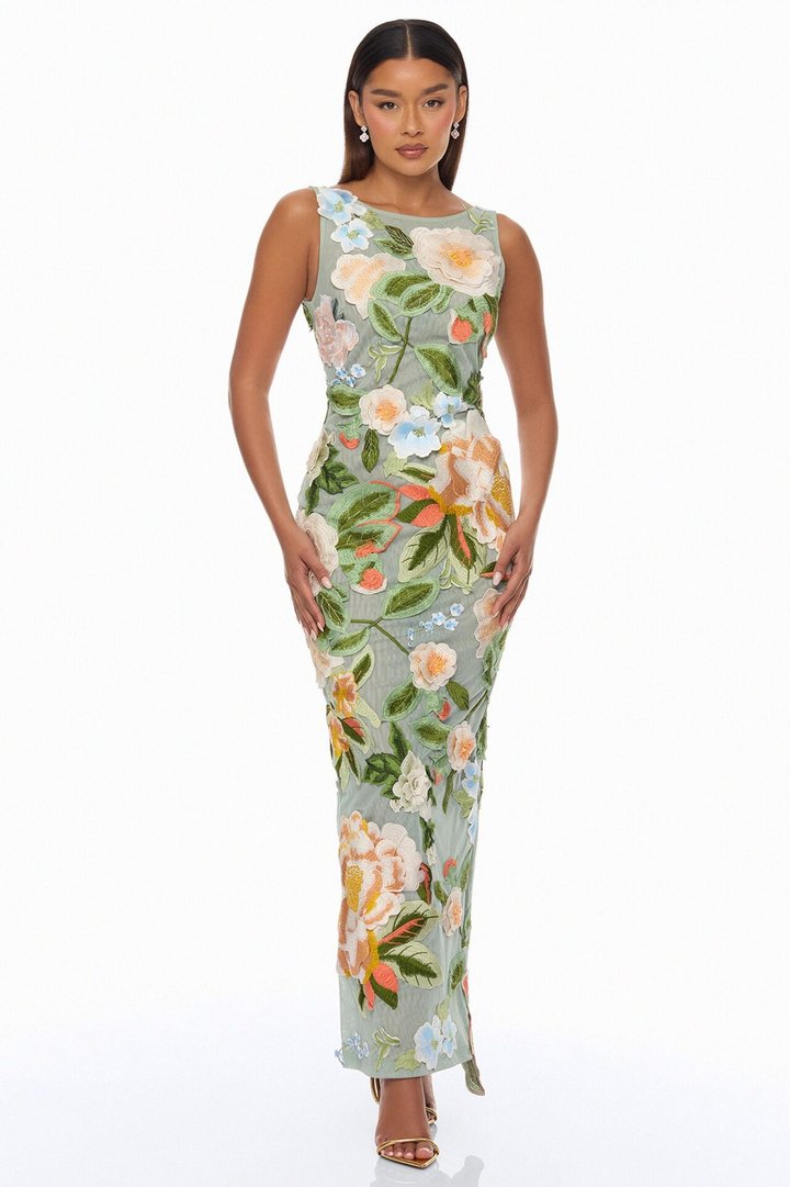 Love Like This Floral Embroidered Maxi Dress - Sage/combo