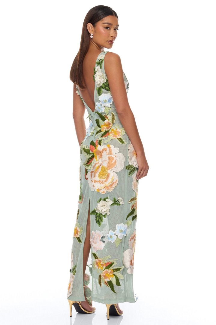 Love Like This Floral Embroidered Maxi Dress - Sage/combo