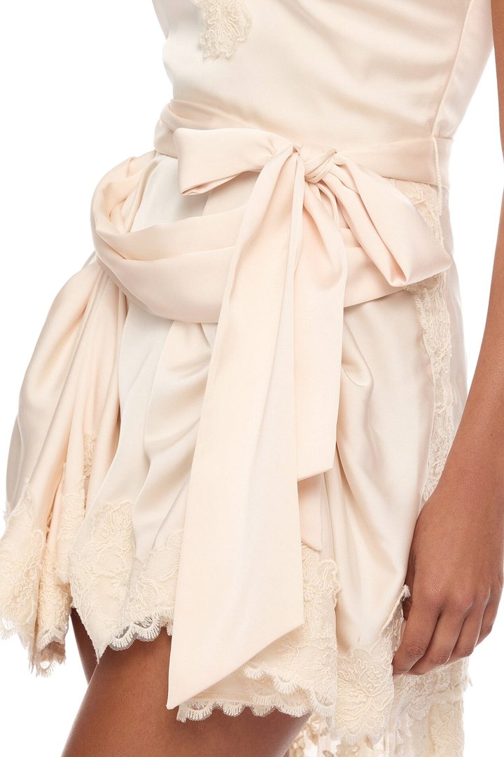 Amela Satin Lace Mini Dress - Ivory
