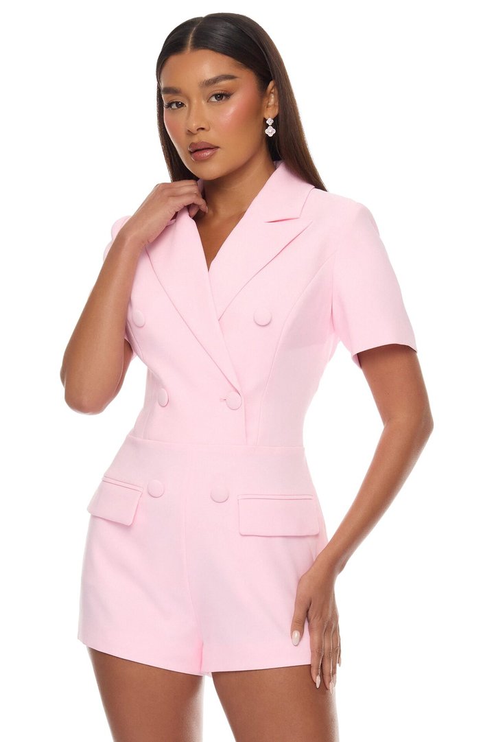 In Office Short Sleeve Romper - LightPink