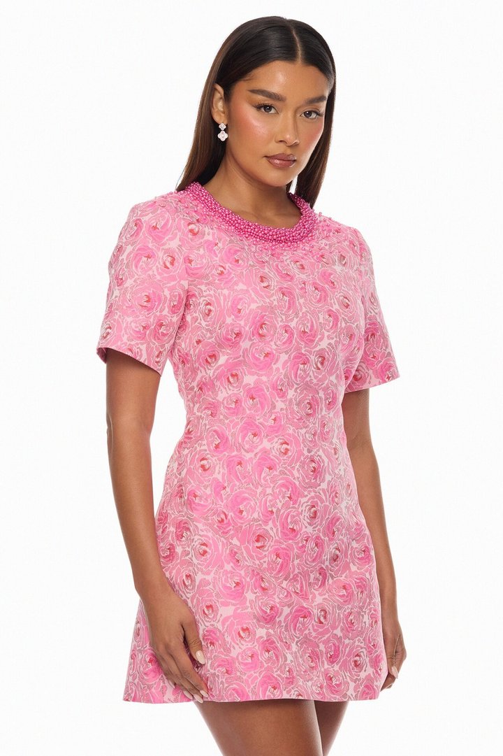 Georgette Jacquard Mini Dress - Pink