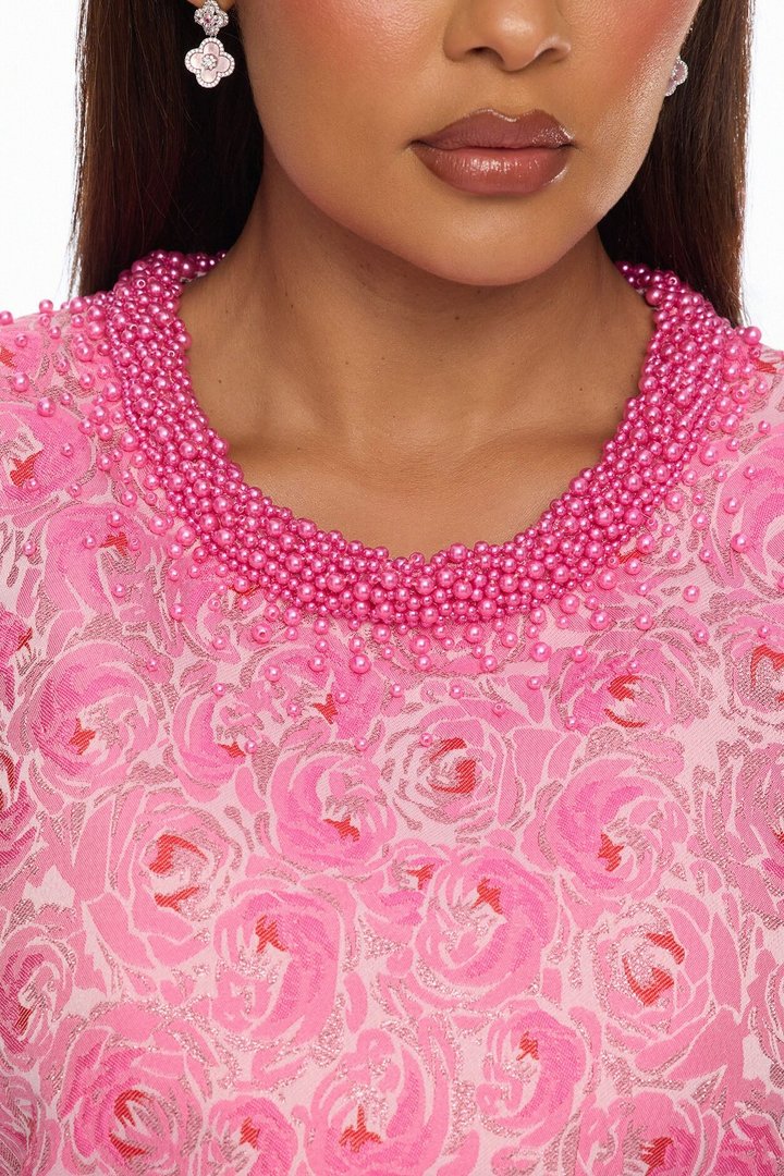 Georgette Jacquard Mini Dress - Pink