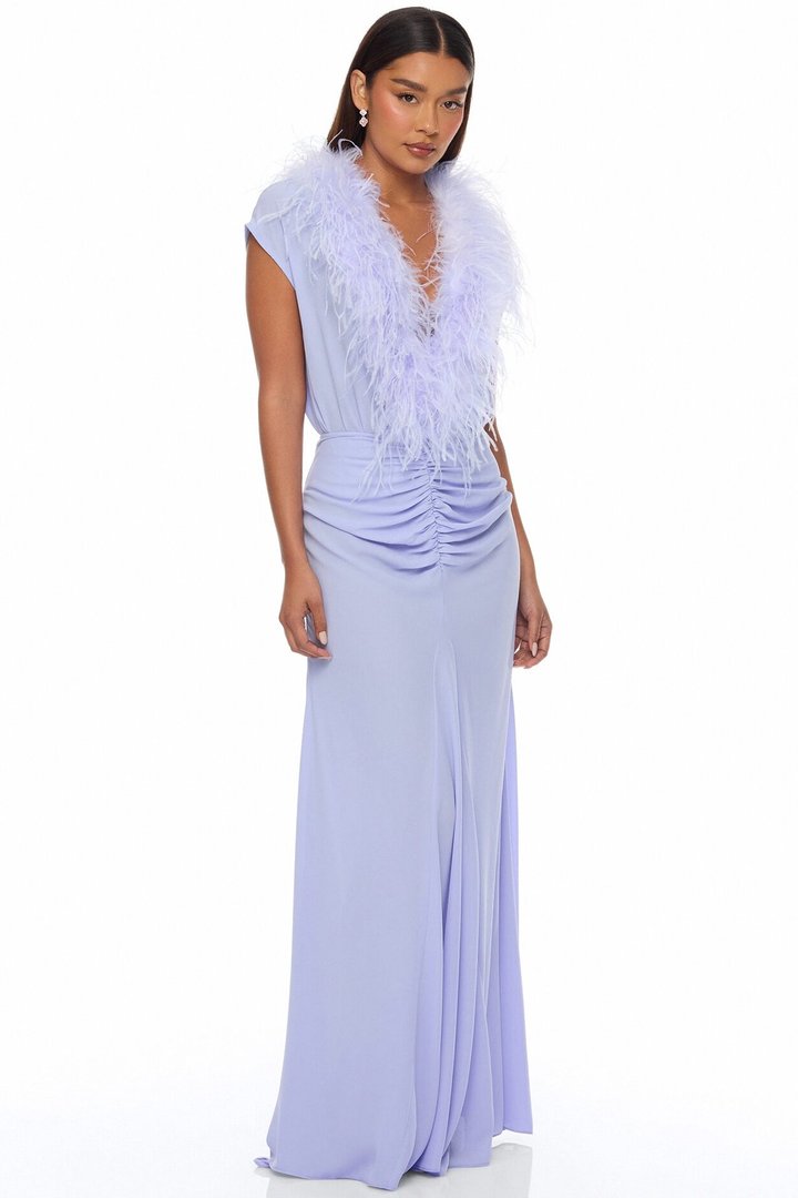 All For Me Feathered Chiffon Skirt Set - Periwinkle