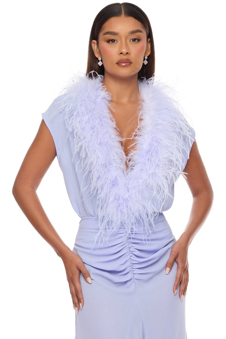 All For Me Feathered Chiffon Skirt Set - Periwinkle