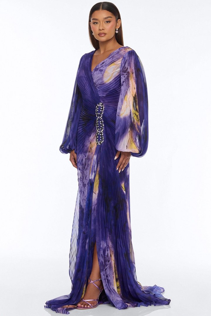 Luna Pleated Maxi Dress - Purple/combo