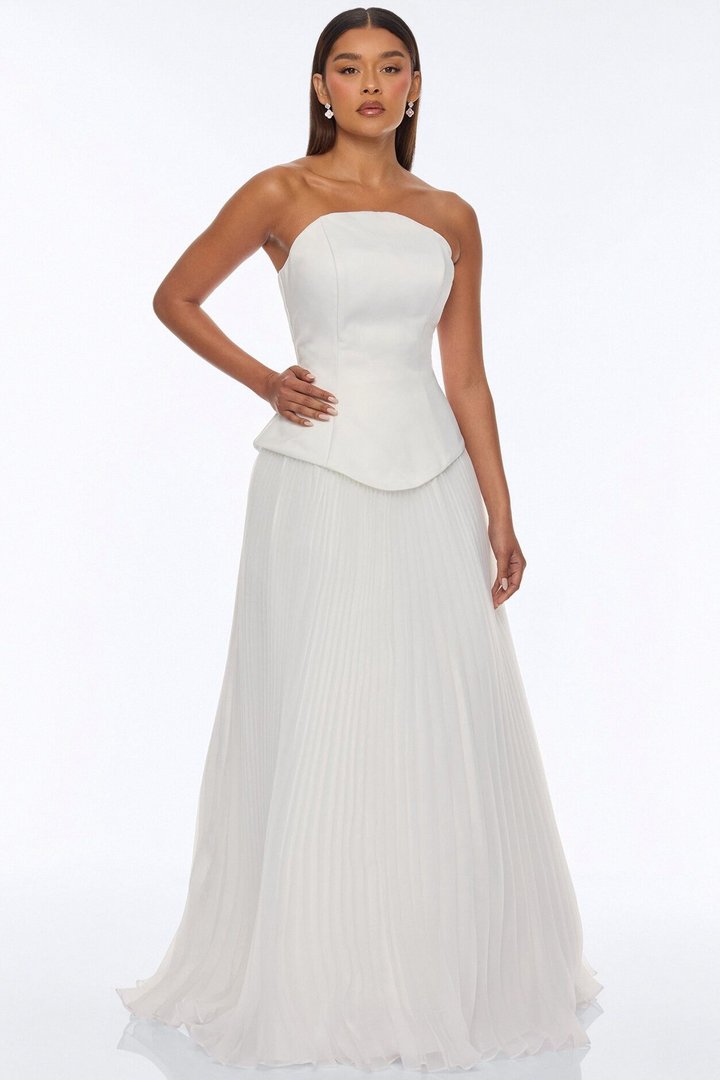 Soulmate Strapless Pleated Gown - White