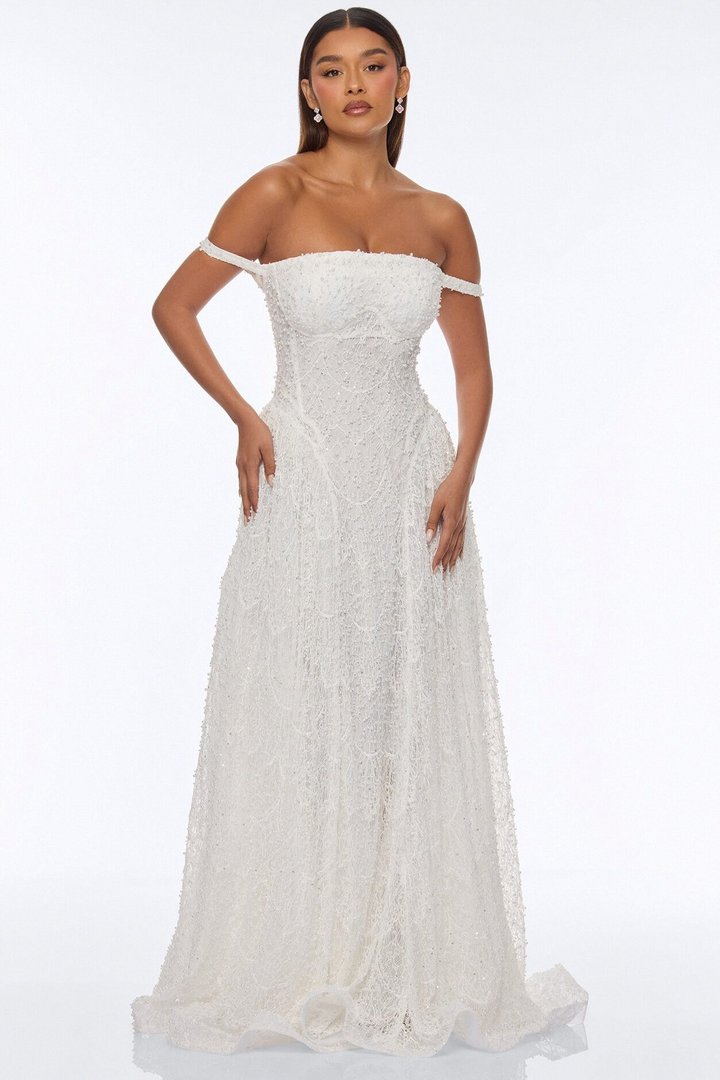 Ring On It Embellished Lace Gown - White