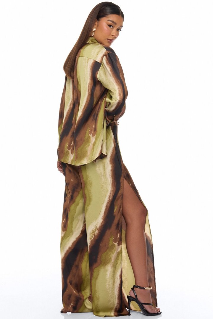 Tropic Escape 3 Piece Satin Pant Set - Brown/combo