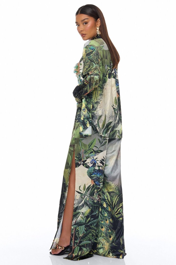Tulum Escape 3 Piece Satin Pant Set - Green/combo