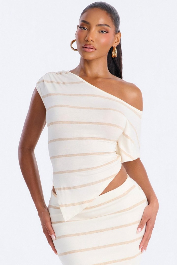 Linda Off Shoulder Striped Skirt Set - Cream/combo