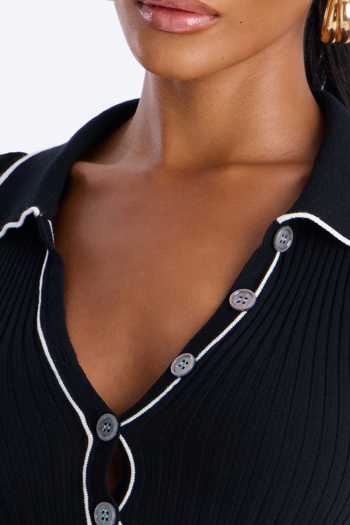 Daytime Vibing Collared Maxi Dress - Black/White
