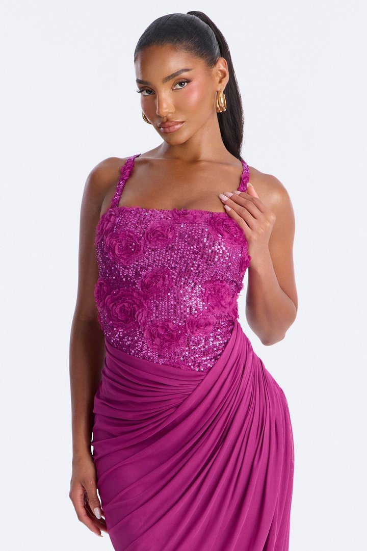 Kiss And Tell Embellished Gown - Magenta