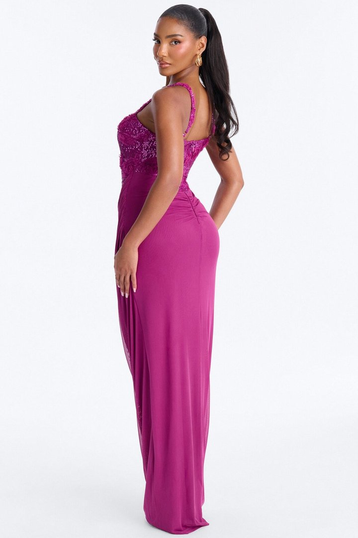 Kiss And Tell Embellished Gown - Magenta