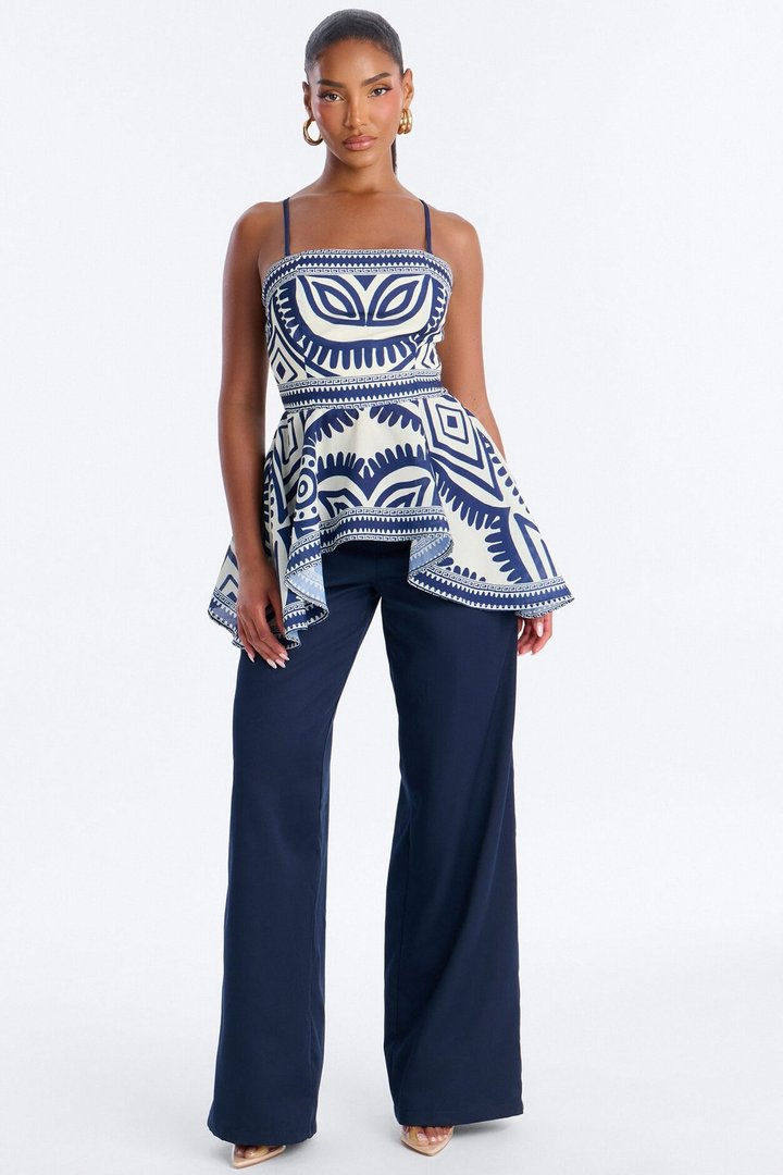 Audrey Linen Pant Set - Navy/combo