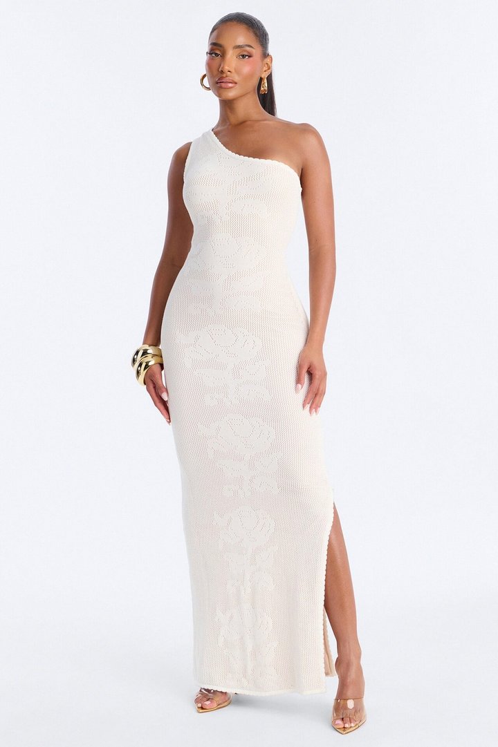 Daliah One Shoulder Sweater Maxi Dress - Ivory