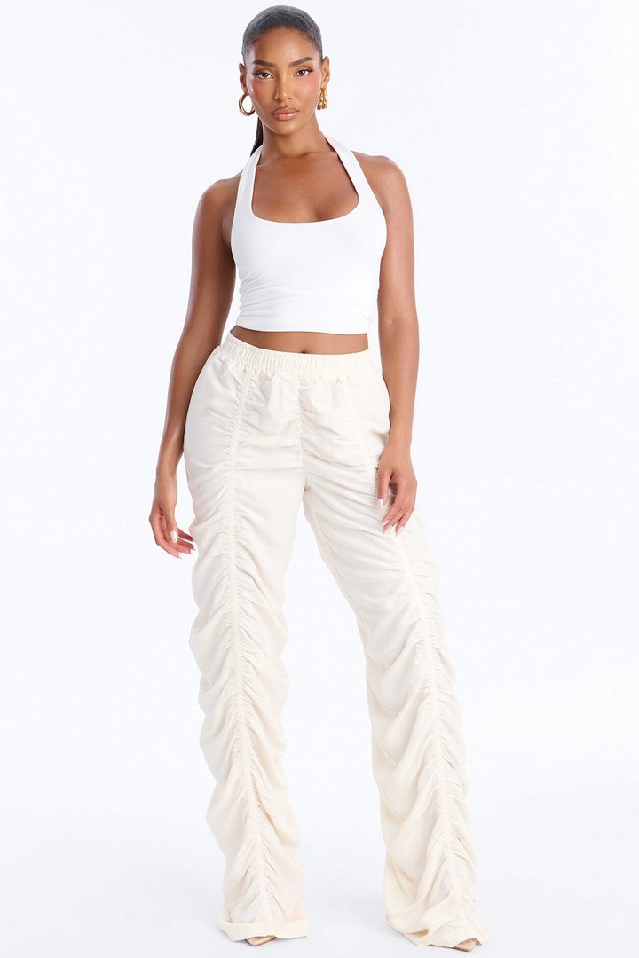 Ariel Stacked Ruched Lightweight Pant - Ivory