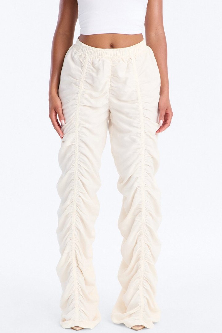 Ariel Stacked Ruched Lightweight Pant - Ivory