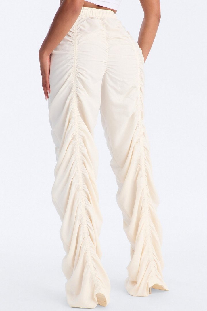 Ariel Stacked Ruched Lightweight Pant - Ivory
