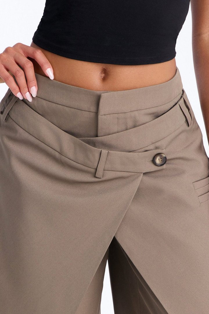 Seeing Double Wide Leg Wrap Front Trouser - Caffe