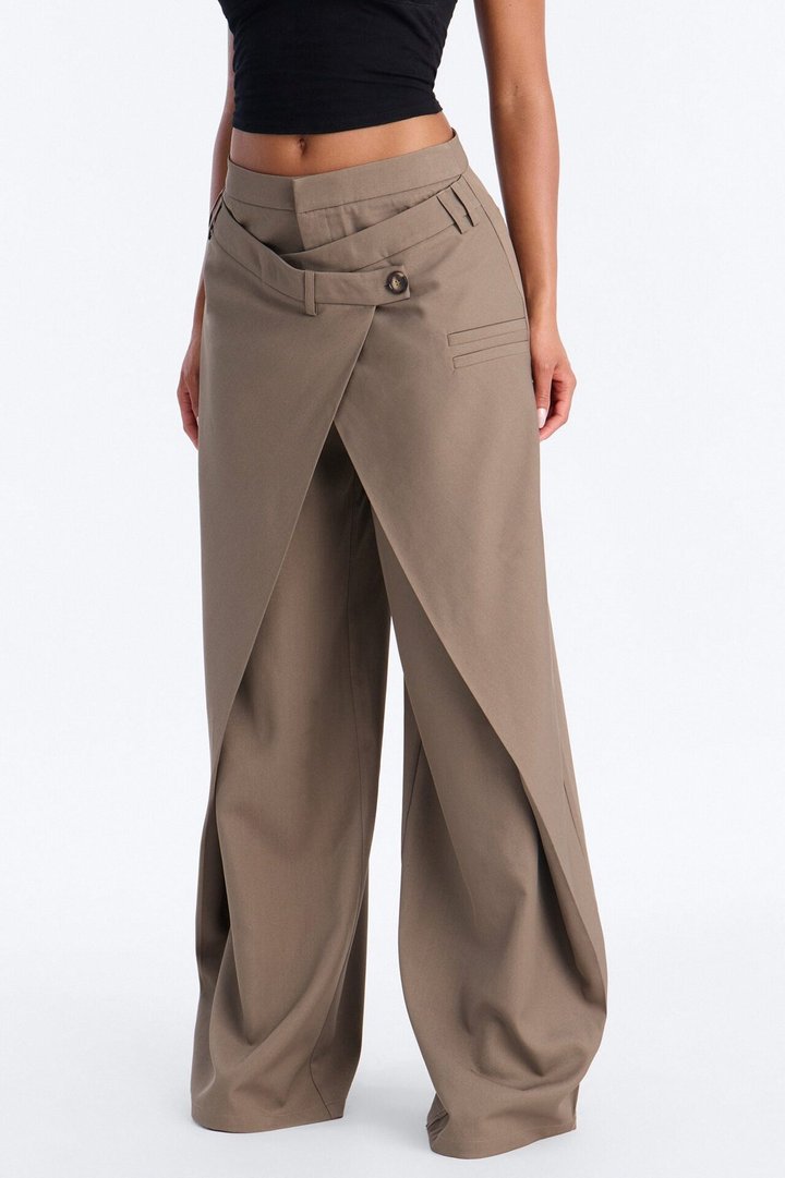 Seeing Double Wide Leg Wrap Front Trouser - Caffe