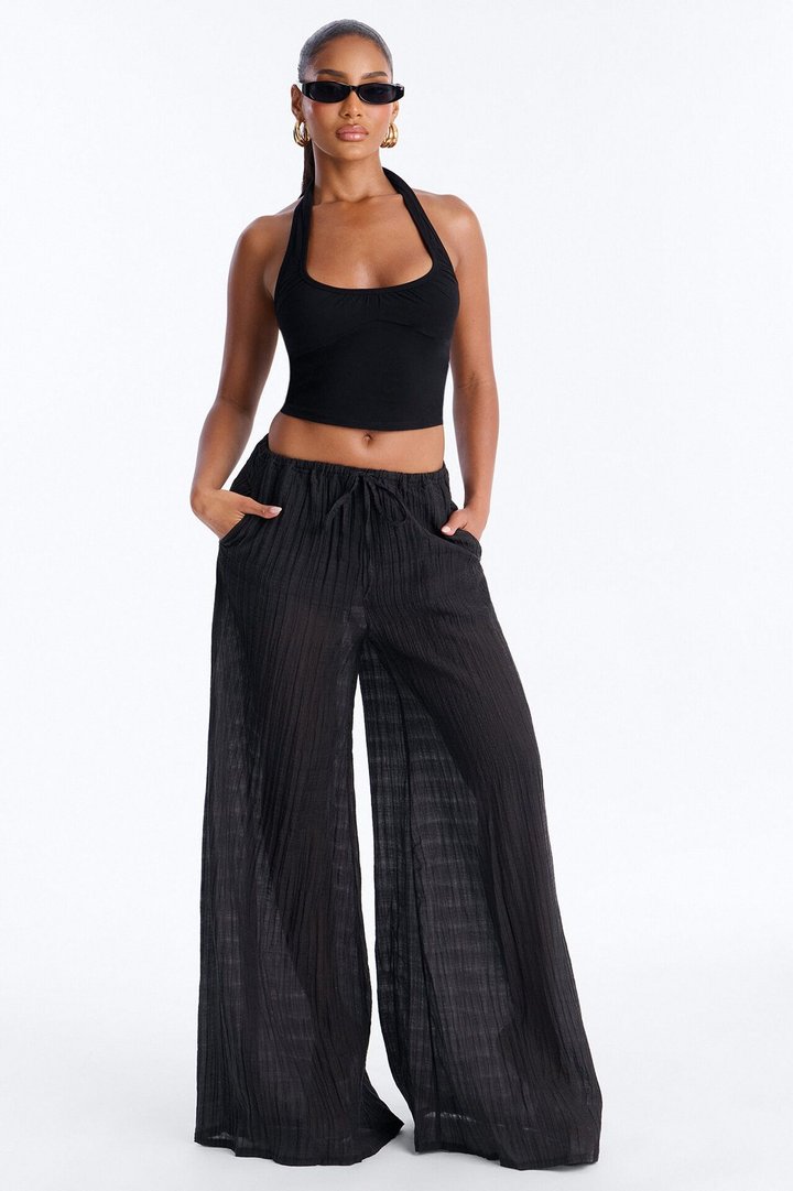 Aris Super Wide Leg Organza Breathable Pant - Black