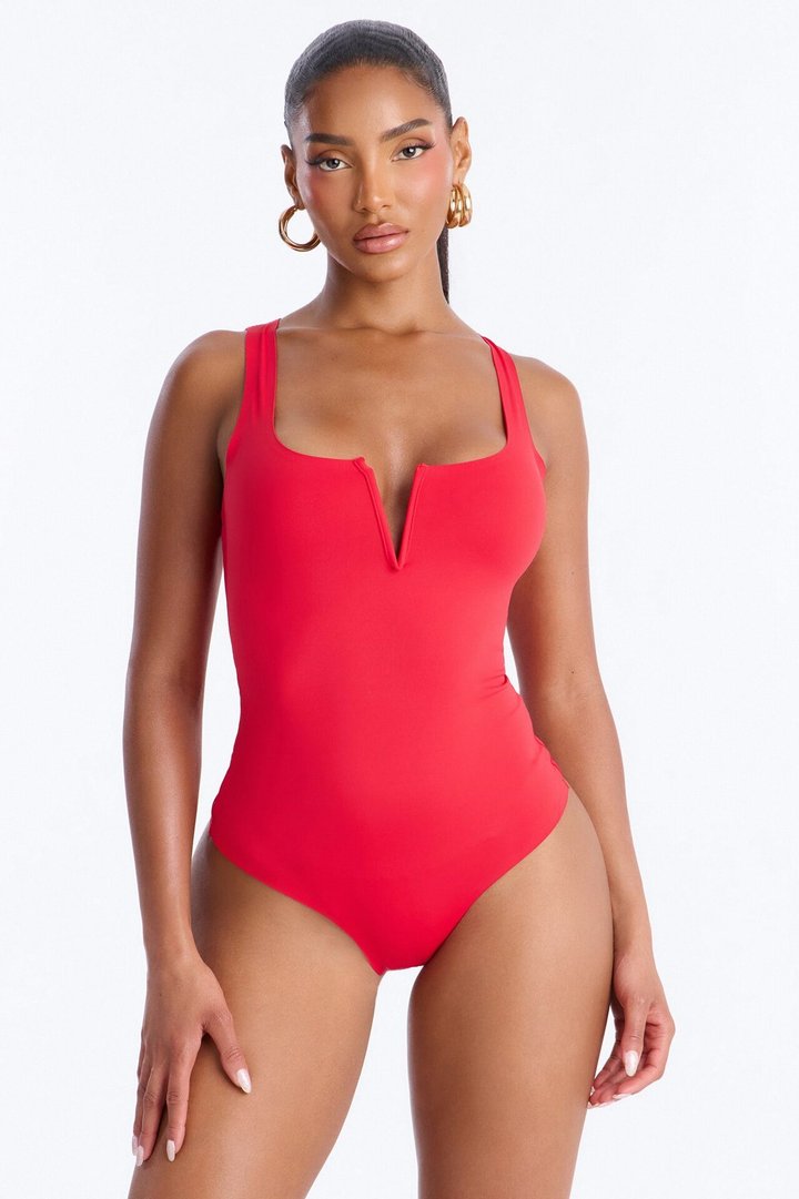 Lania V-Wire Sleeveless Bodysuit - Red