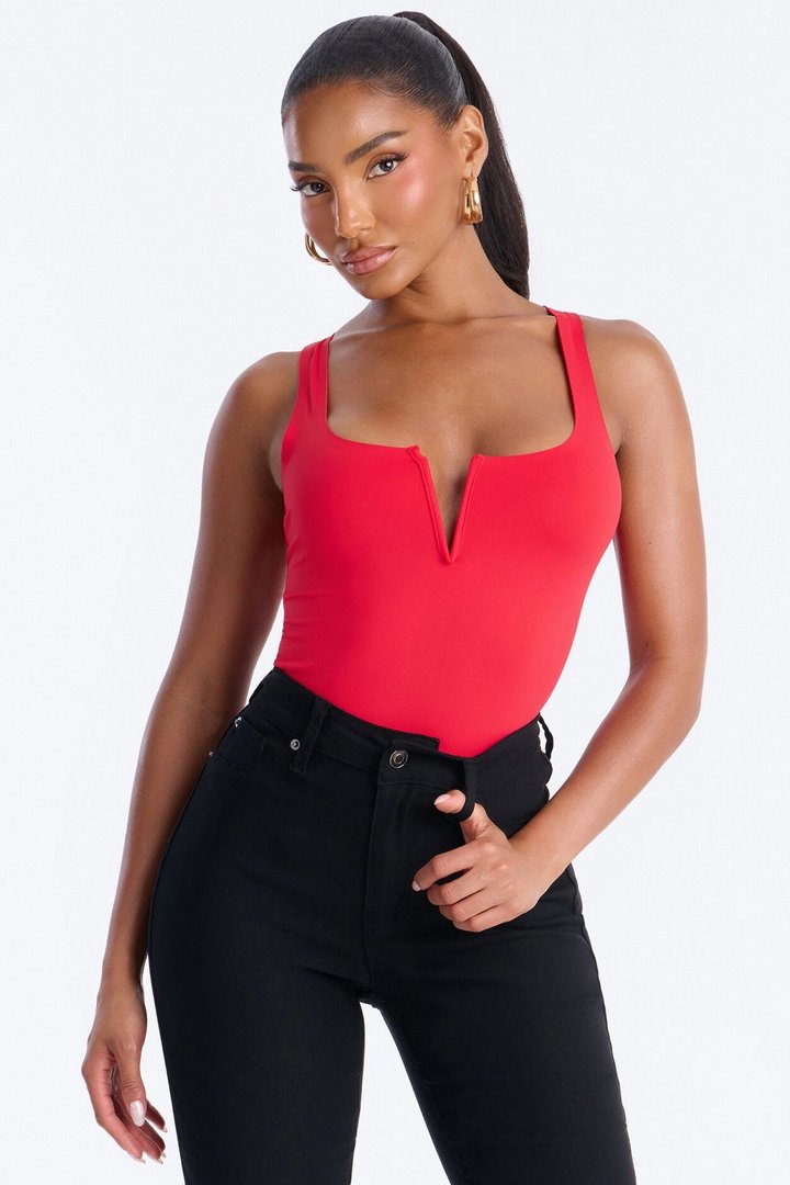Lania V-Wire Sleeveless Bodysuit - Red