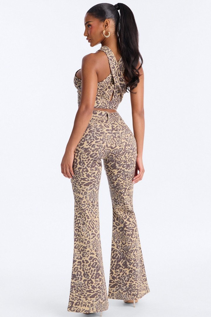 Cheetah Crush Denim Pant Set - Mocha/combo